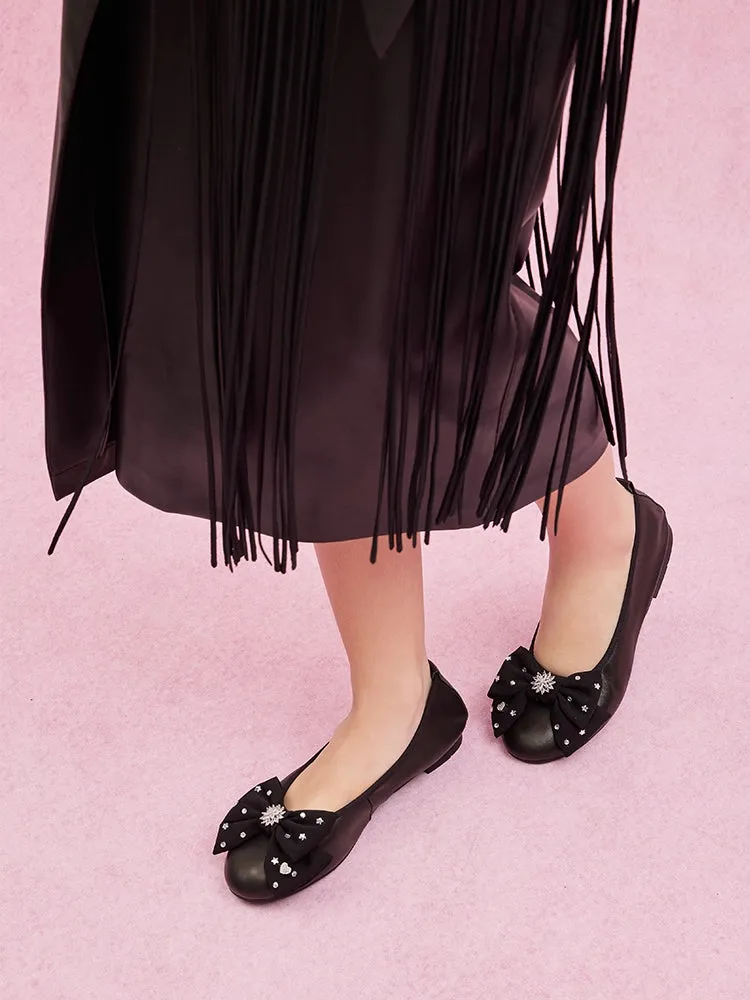 Ivy Crystal Embellished Bow Foldable Flats