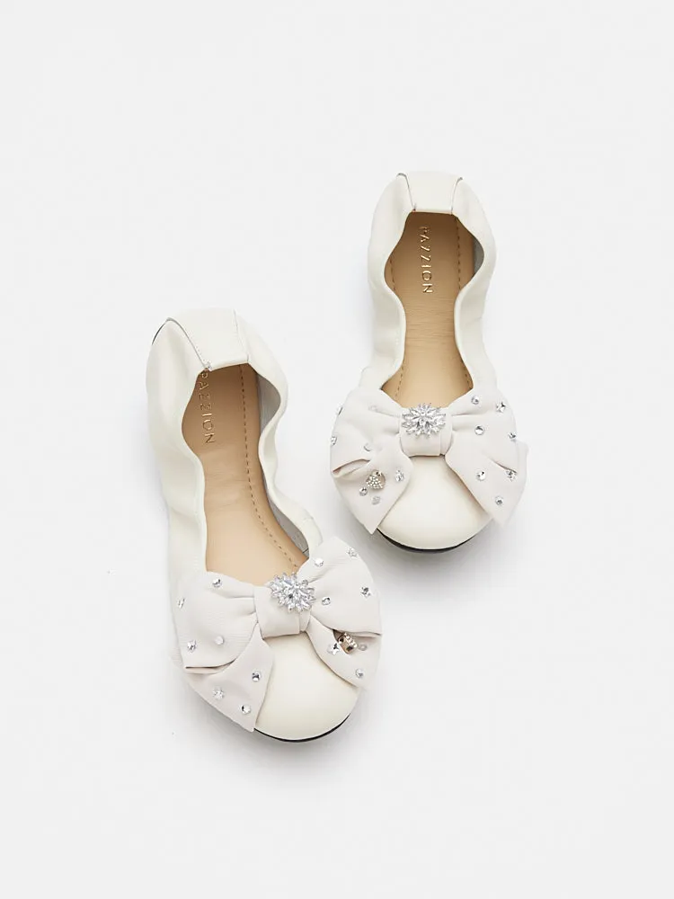 Ivy Crystal Embellished Bow Foldable Flats