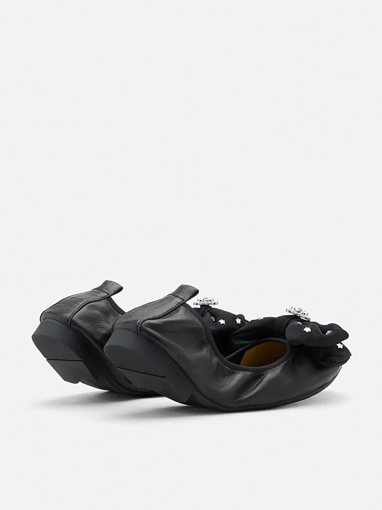 Ivy Crystal Embellished Bow Foldable Flats