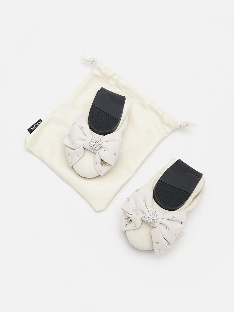 Ivy Crystal Embellished Bow Foldable Flats
