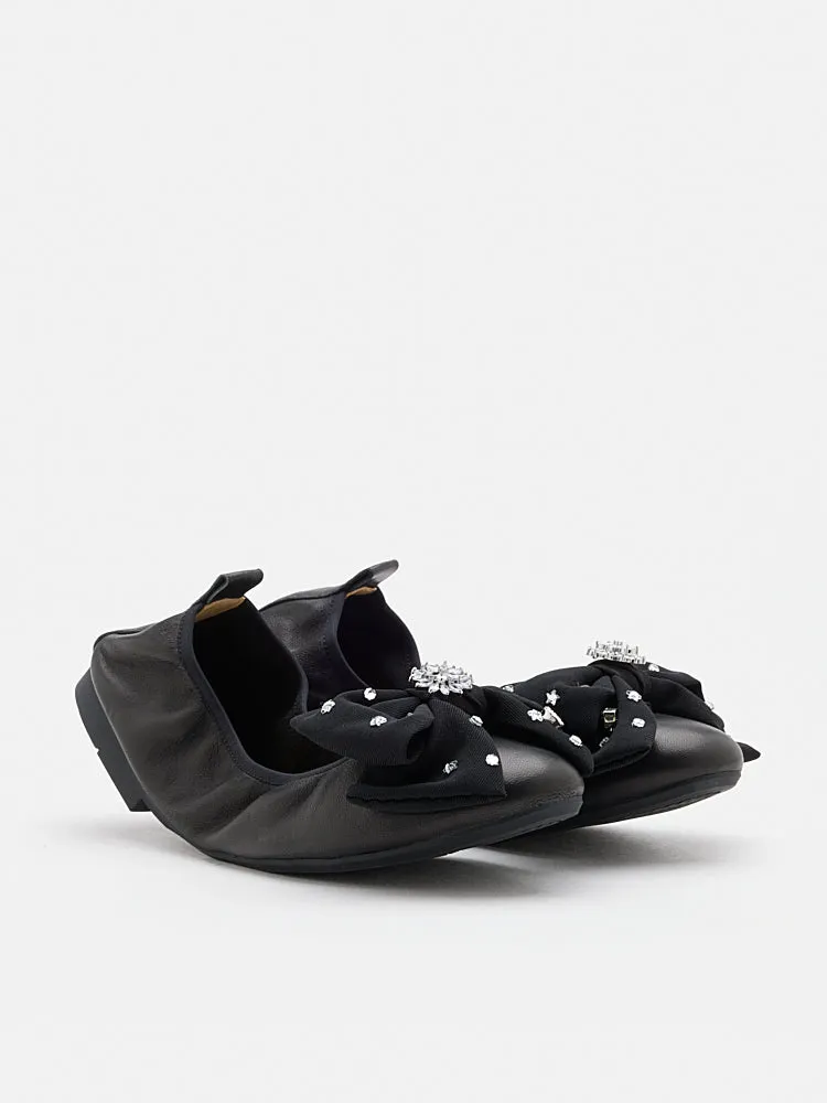 Ivy Crystal Embellished Bow Foldable Flats