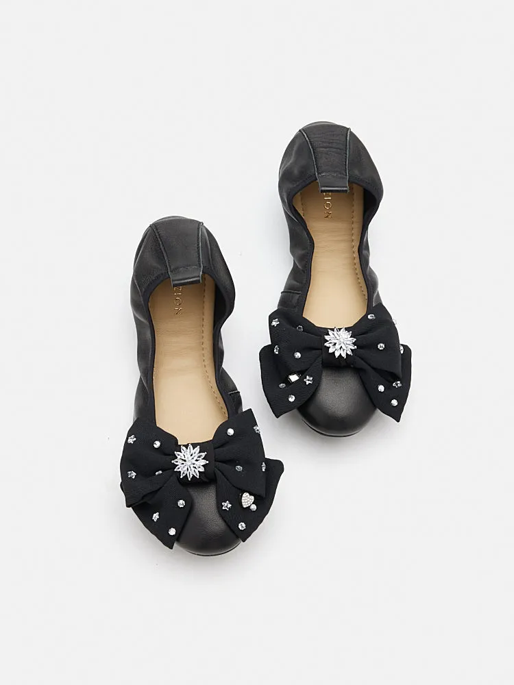 Ivy Crystal Embellished Bow Foldable Flats