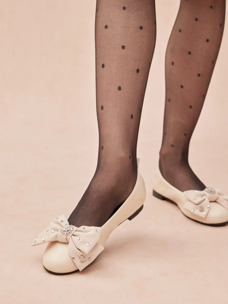 Ivy Crystal Embellished Bow Foldable Flats