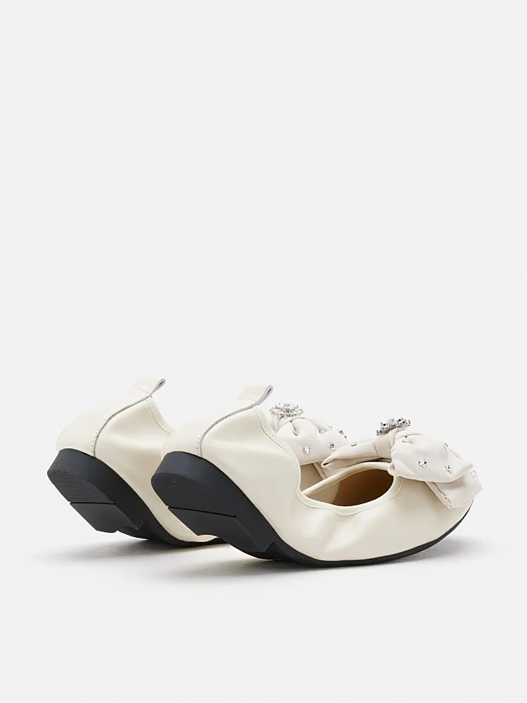 Ivy Crystal Embellished Bow Foldable Flats