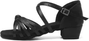 JUODVMP Girls Latin Dance Shoes Satin Ballroom Tango Salsa Practice Party Ballroom Dance Shoes,Model US-SS-ZS