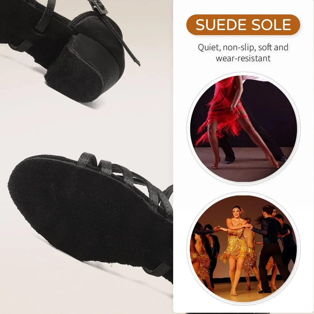 JUODVMP Girls Latin Dance Shoes Satin Ballroom Tango Salsa Practice Party Ballroom Dance Shoes,Model US-SS-ZS