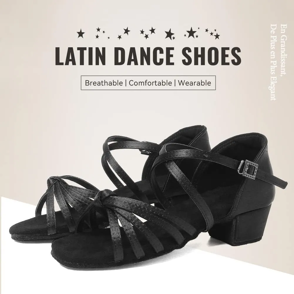 JUODVMP Girls Latin Dance Shoes Satin Ballroom Tango Salsa Practice Party Ballroom Dance Shoes,Model US-SS-ZS