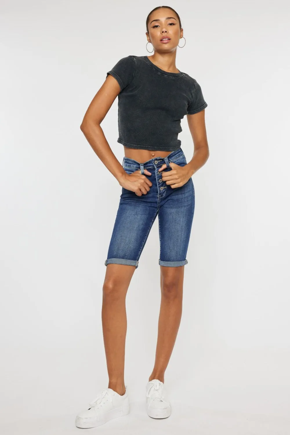 Kancan (0-22W) Meredith Button Fly Denim Shorts - BP