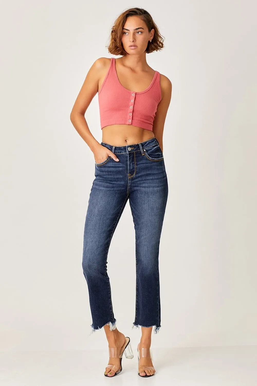 Kinsley Risen Frayed Hem Cropped Straight Jeans