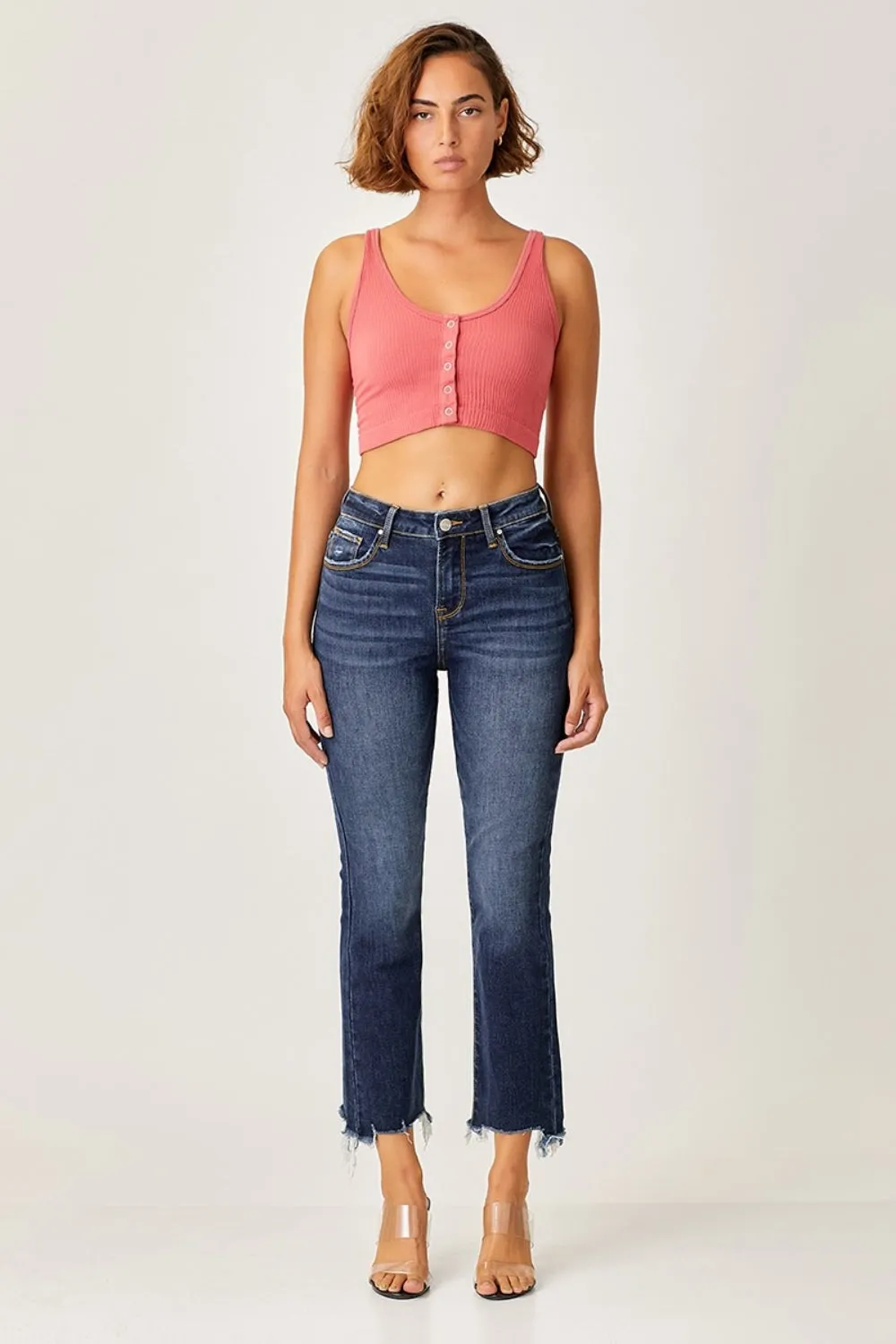 Kinsley Risen Frayed Hem Cropped Straight Jeans