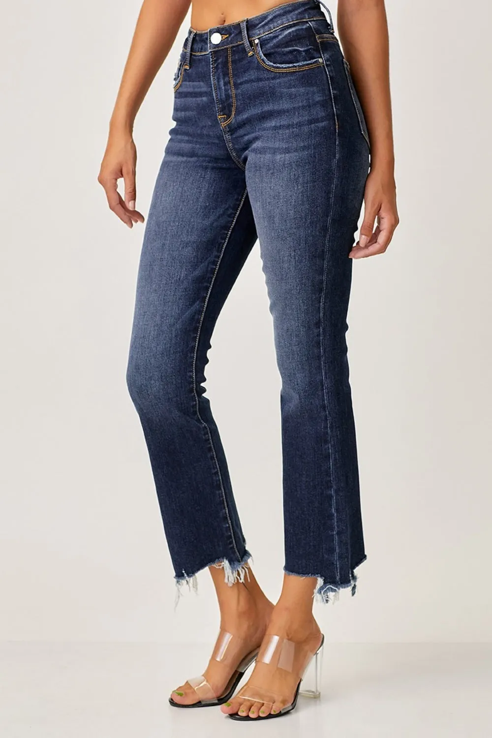 Kinsley Risen Frayed Hem Cropped Straight Jeans