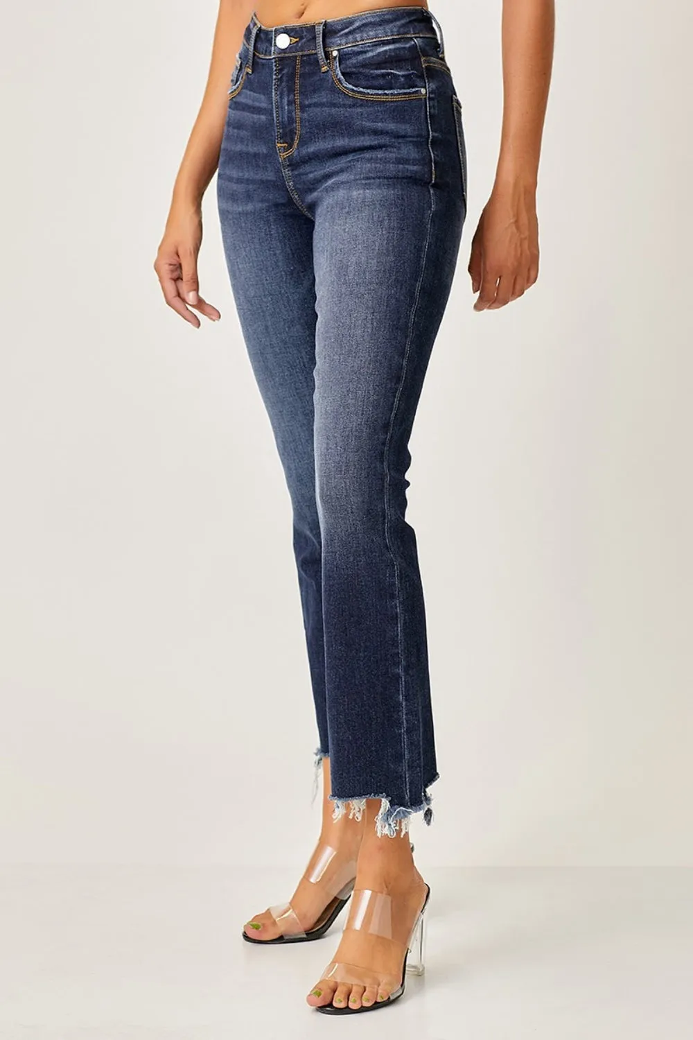 Kinsley Risen Frayed Hem Cropped Straight Jeans