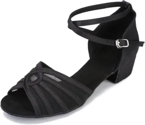 Low Heel Womens Ballroom Latin Salsa Dance Shoes for Social Beginner Practice Dancing Sandals 1.5" Heel LX02