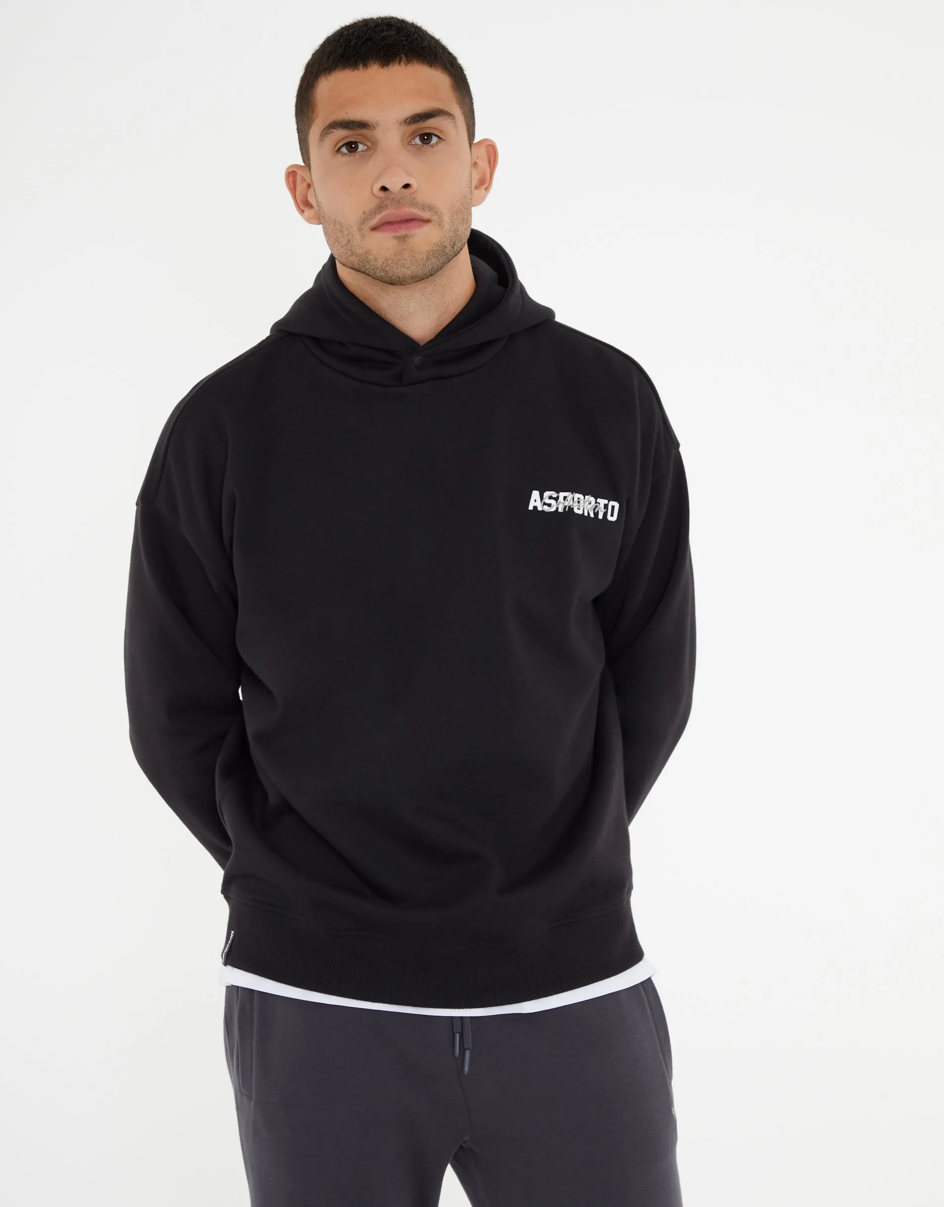 Men's Black Graphic Print Relaxed Fit Pullover Hoodie