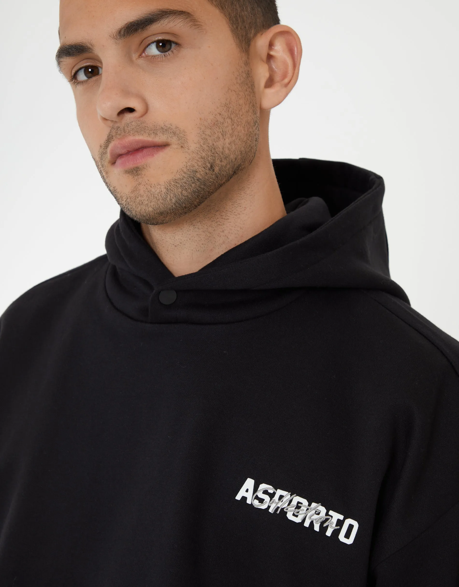 Men's Black Graphic Print Relaxed Fit Pullover Hoodie
