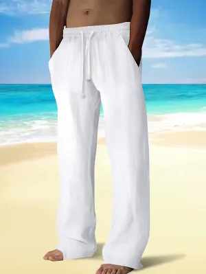 Men's Lightweight Drawstring Beach Pants: Relaxed Fit Linen Trousers