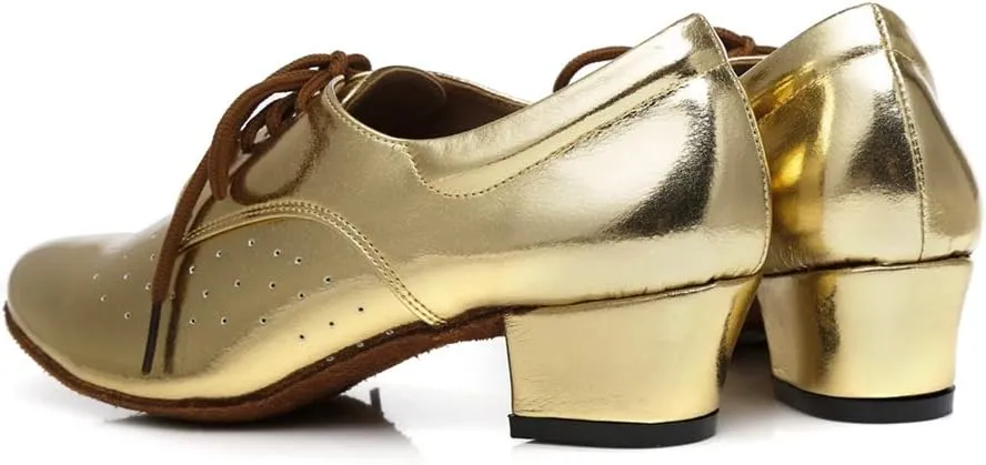 Minishion Women's Lace-up Breathable Block Low Heel Ballroom Latin Dance Shoes
