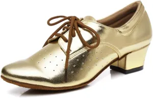 Minishion Women's Lace-up Breathable Block Low Heel Ballroom Latin Dance Shoes