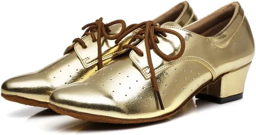 Minishion Women's Lace-up Breathable Block Low Heel Ballroom Latin Dance Shoes