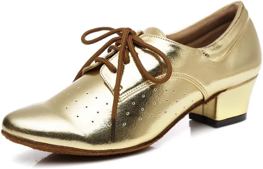 Minishion Women's Lace-up Breathable Block Low Heel Ballroom Latin Dance Shoes