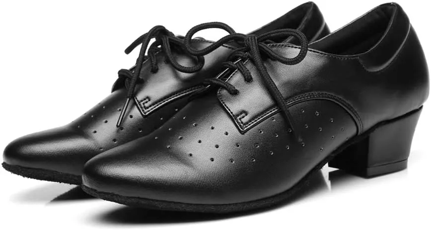 Minishion Women's Lace-up Breathable Block Low Heel Ballroom Latin Dance Shoes