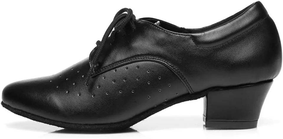 Minishion Women's Lace-up Breathable Block Low Heel Ballroom Latin Dance Shoes