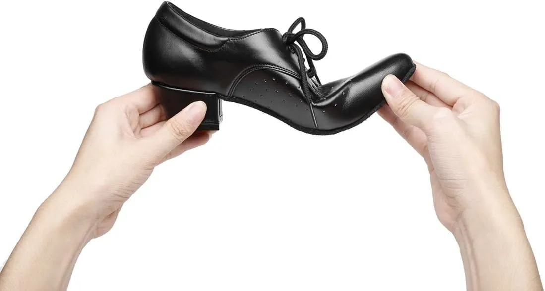 Minishion Women's Lace-up Breathable Block Low Heel Ballroom Latin Dance Shoes