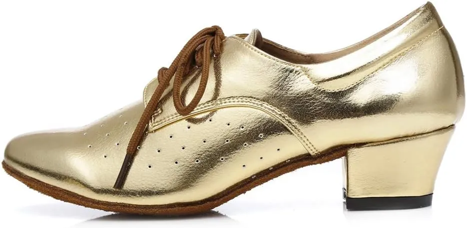 Minishion Women's Lace-up Breathable Block Low Heel Ballroom Latin Dance Shoes