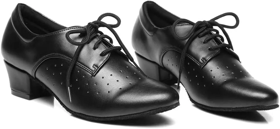Minishion Women's Lace-up Breathable Block Low Heel Ballroom Latin Dance Shoes