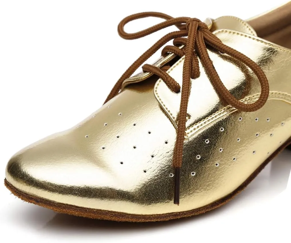 Minishion Women's Lace-up Breathable Block Low Heel Ballroom Latin Dance Shoes