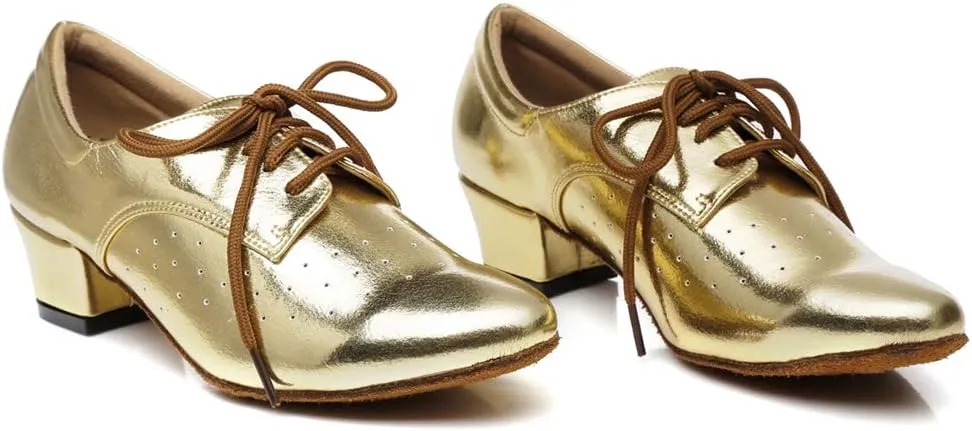 Minishion Women's Lace-up Breathable Block Low Heel Ballroom Latin Dance Shoes