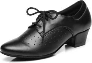 Minishion Women's Lace-up Breathable Block Low Heel Ballroom Latin Dance Shoes