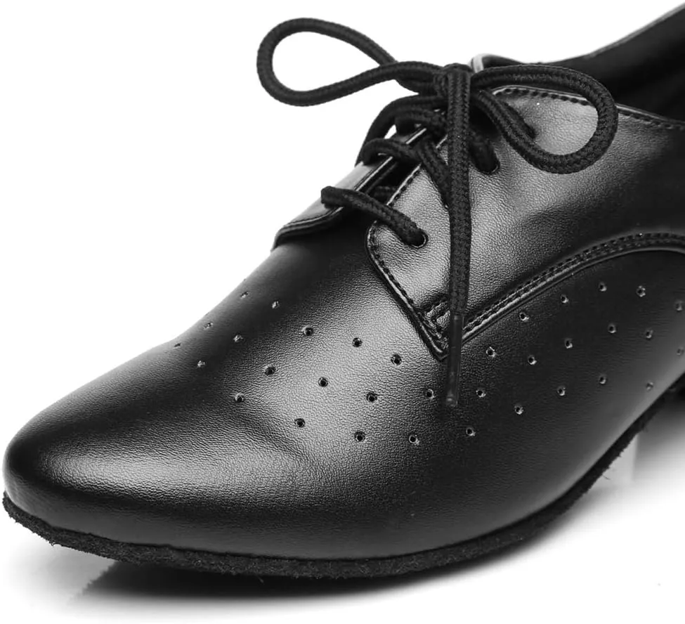 Minishion Women's Lace-up Breathable Block Low Heel Ballroom Latin Dance Shoes