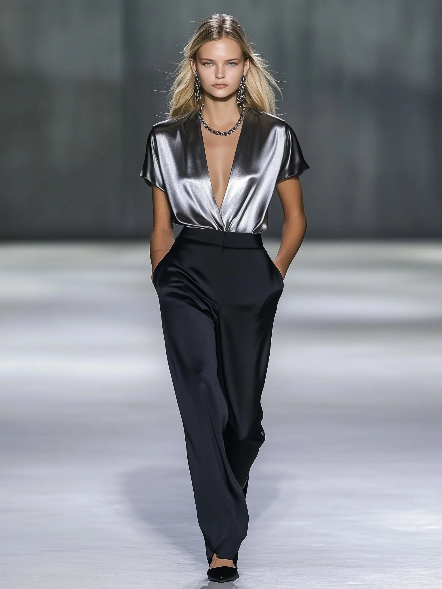 Personalized Silver Satin Short Sleeve Jumpsuit