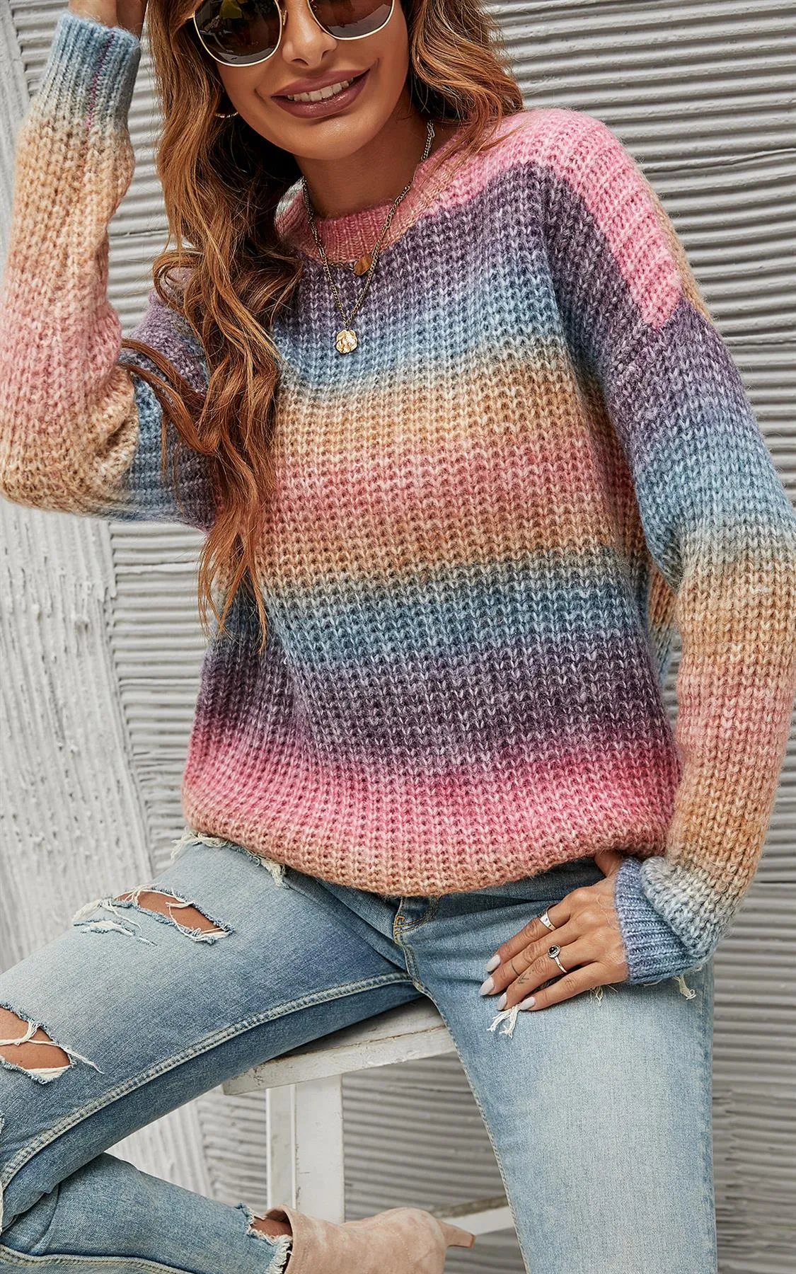 Rainbow Jumper Top In Pink Blue Yellow Purple Mix