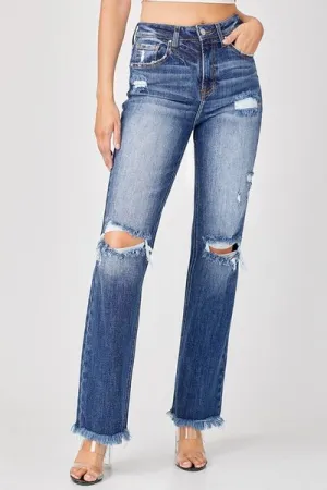 Risen Full Size Raw Hem Distressed Straight Jeans ONLINE EXCLUSIVE