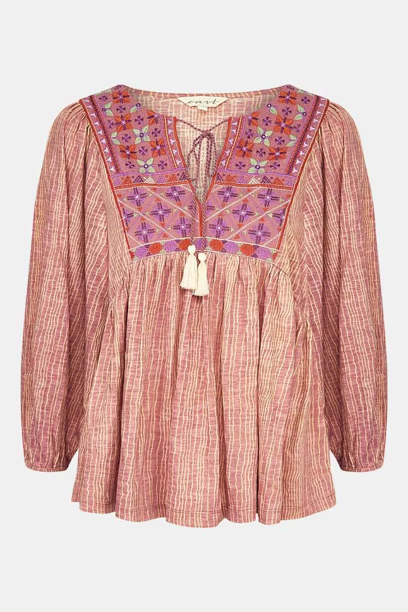 Sarai Blush Cotton Jersey Embroidered Top