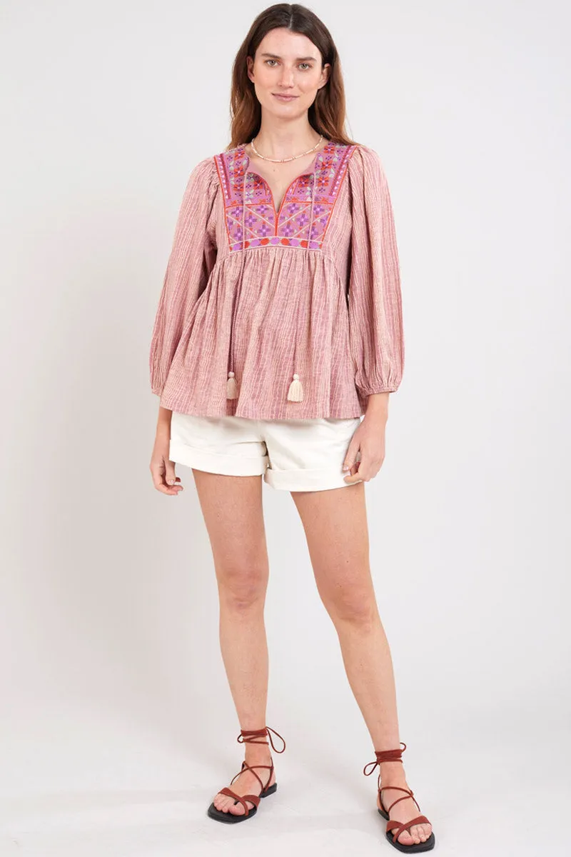 Sarai Blush Cotton Jersey Embroidered Top