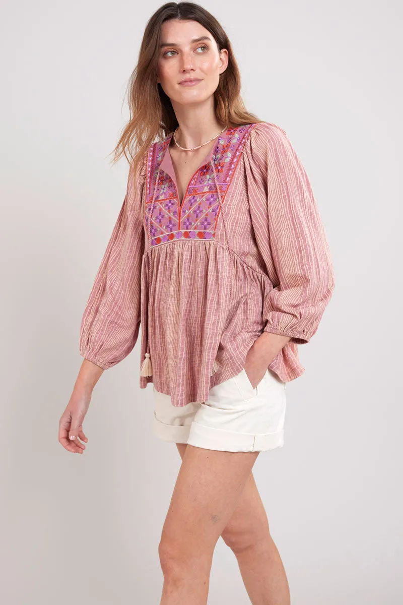 Sarai Blush Cotton Jersey Embroidered Top