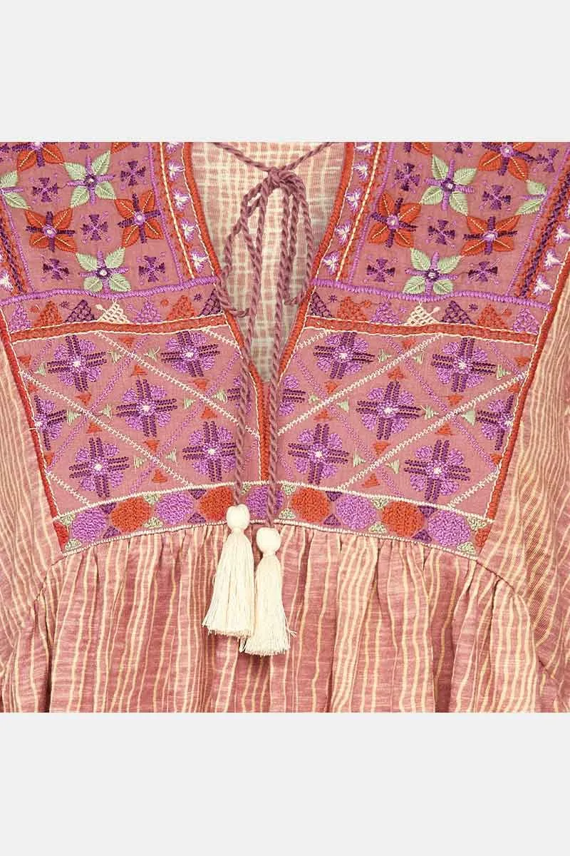 Sarai Blush Cotton Jersey Embroidered Top
