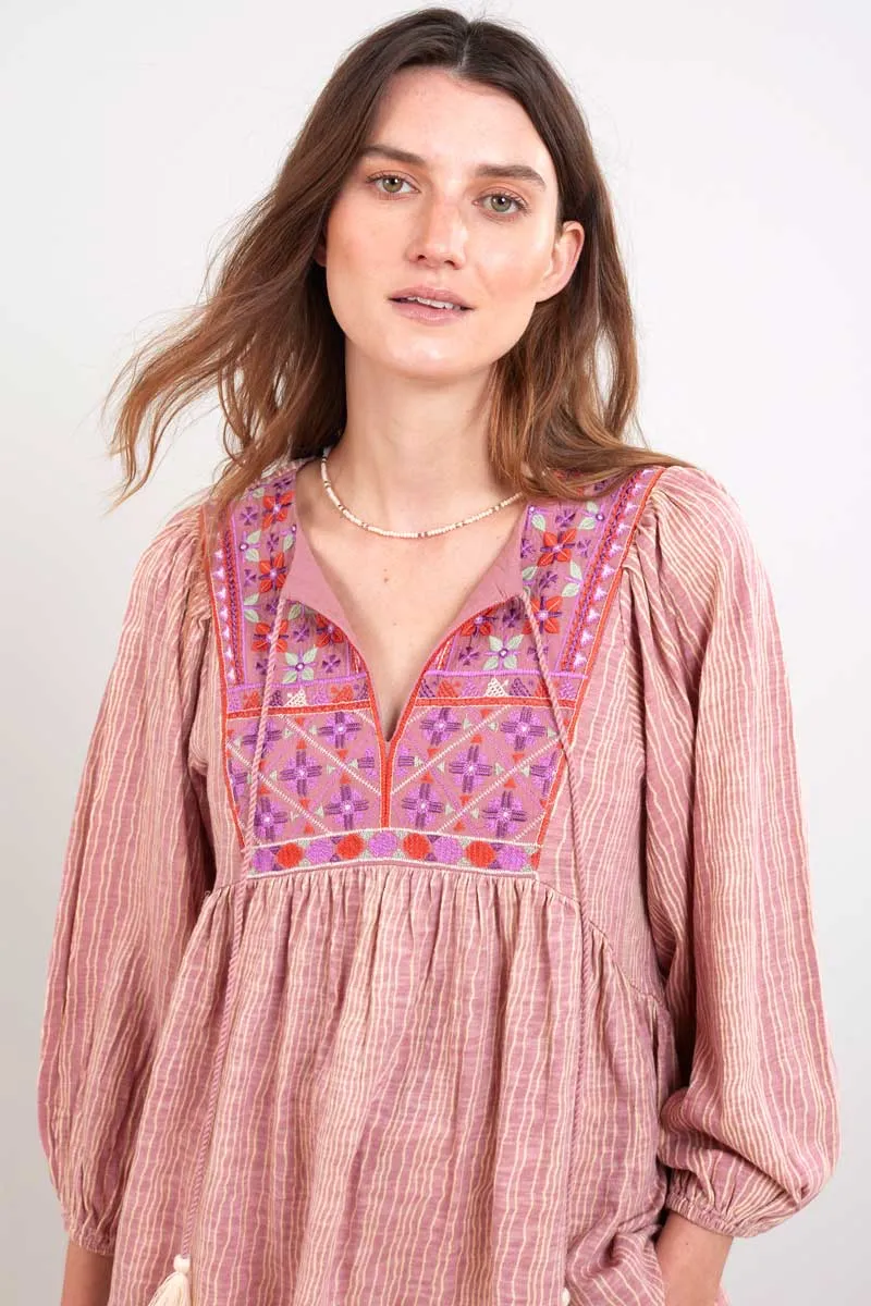 Sarai Blush Cotton Jersey Embroidered Top