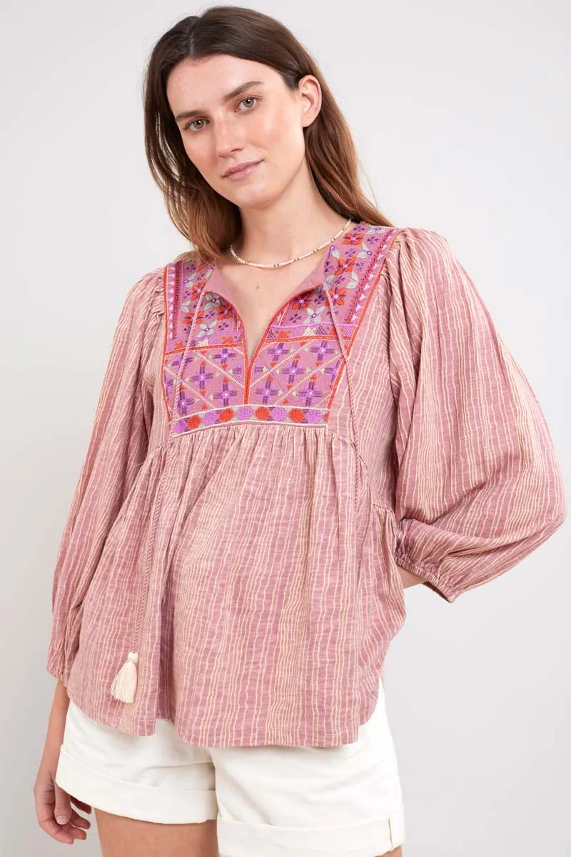 Sarai Blush Cotton Jersey Embroidered Top