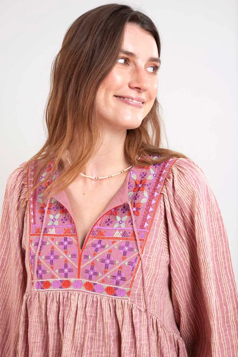 Sarai Blush Cotton Jersey Embroidered Top