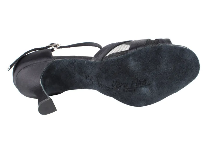 Sera Series Black Satin & Black Mesh Dance Sandals
