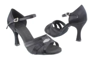 Sera Series Black Satin & Black Mesh Dance Sandals