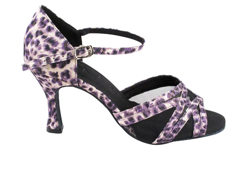 Sera Series Purple Satin & Black Mesh Dance Sandals