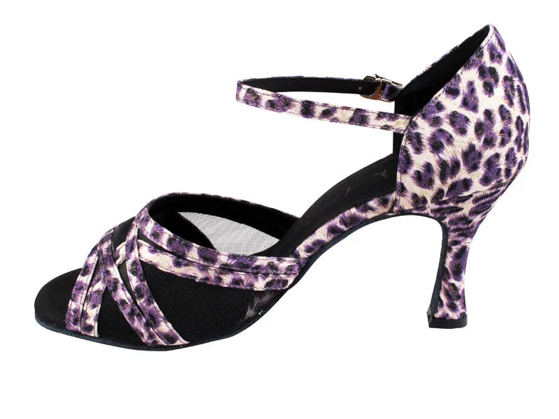 Sera Series Purple Satin & Black Mesh Dance Sandals
