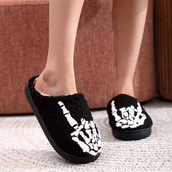 Skull Finger Embroidery Slippers