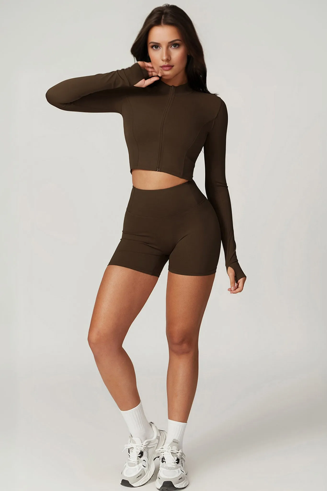 UltraFlex High-Waist Active Shorts - Dark Chocolate Brown