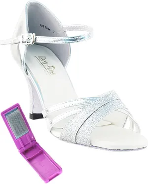 Very Fine Dance Shoes - Ladies Latin, Rhythm, Salsa, Waltz Ballroom Dance Shoes - 6030-3-inch Heel and Foldable Brush Bundle - Silver Stardust - Silver Leathe - 4.5